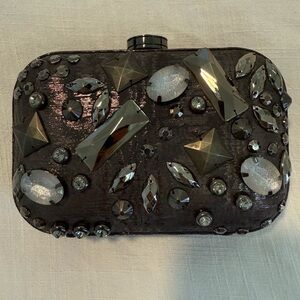 NWOT Rafe New York Minaudière Clutch Purse Graphite Embellished silver black